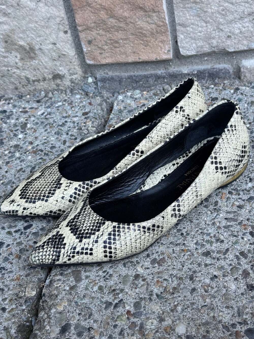 Marion Parke Toscana Pointed Toe Snake Print Leather Flats